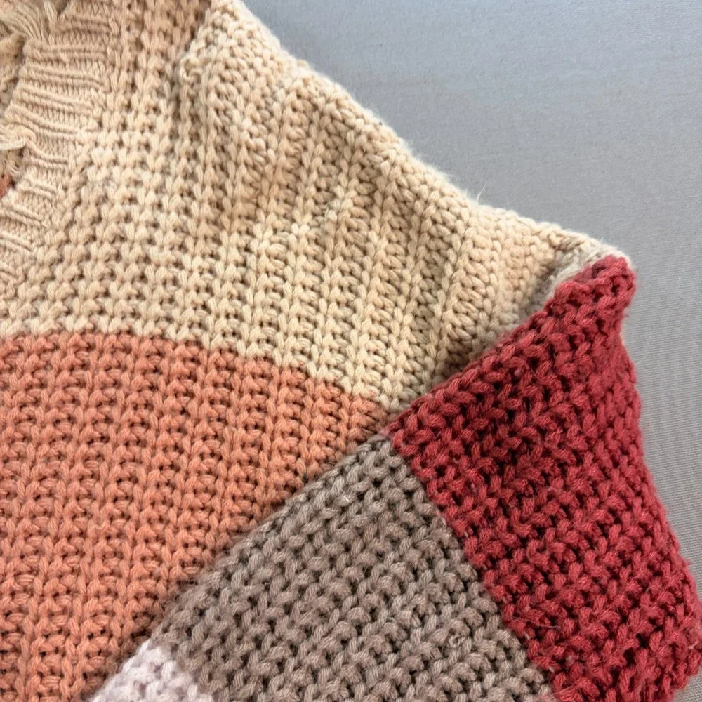 Miracle USA Womens Colorblock Distressed V-Neck Knit Sweater S/M Striped Boho